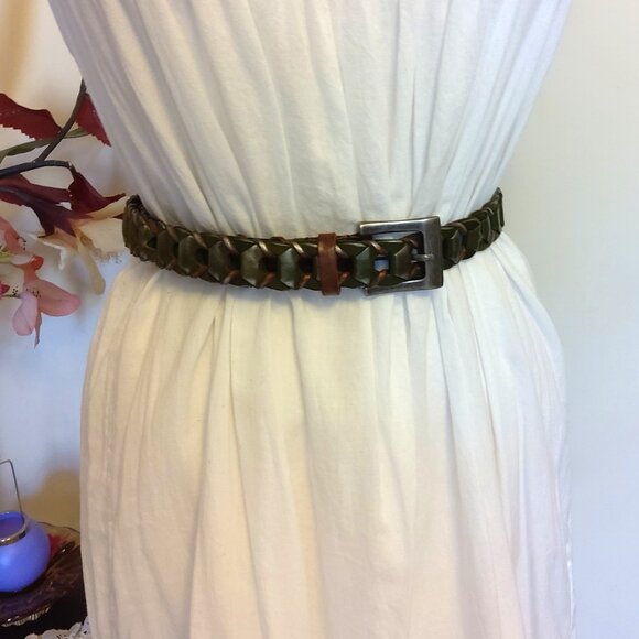 NWT Women's Chic Green Brown Braided Genuine Leather Fashion Belt with Buckle XL - Picture 6 of 9
